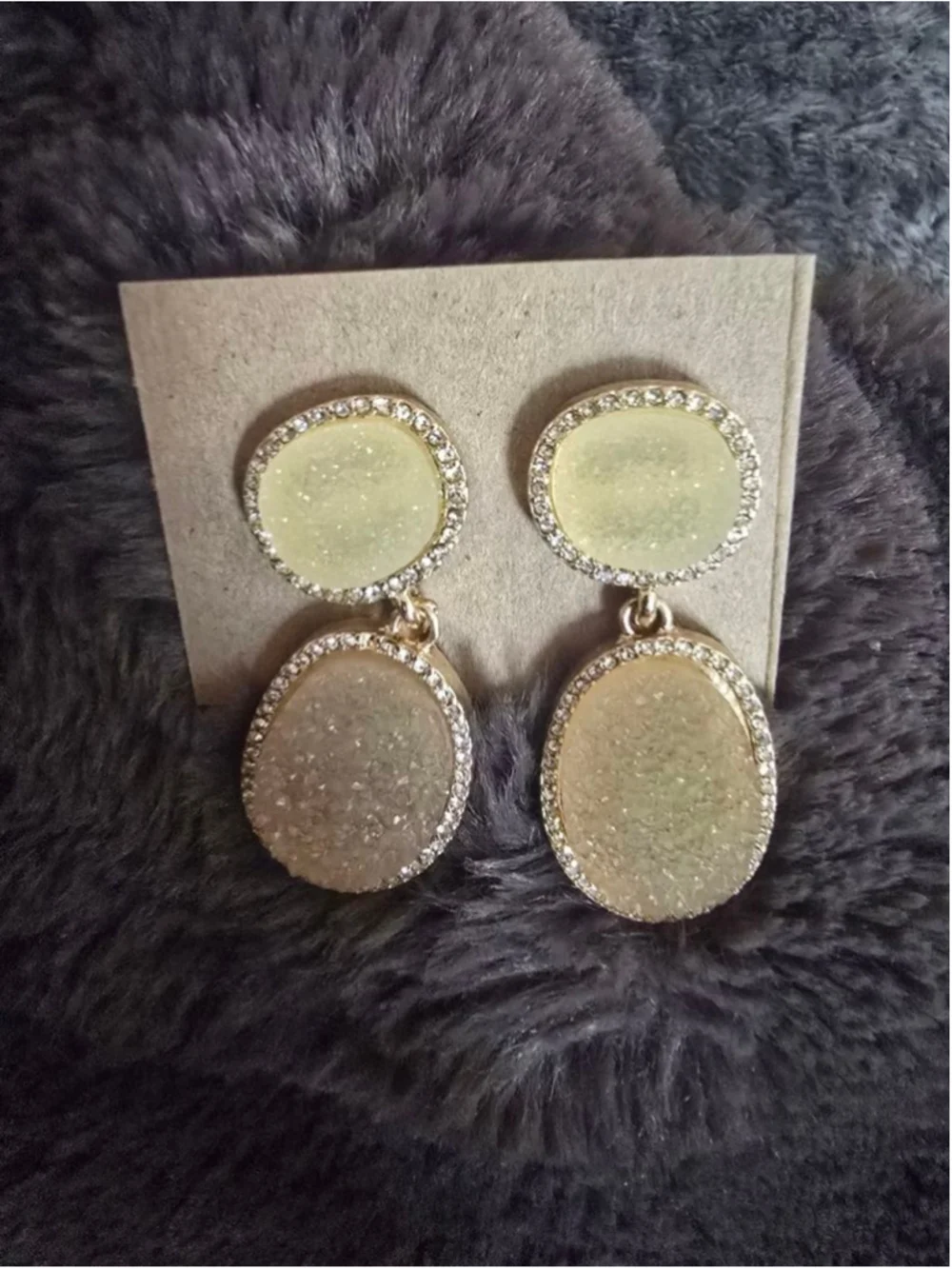 BaubleBar Pale Yellow Gold Druzy Crystal Drop Earrings Quiet Luxe Regency Glam
